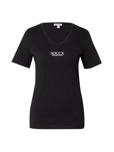 SOCCX T-Shirt HAP:PY - Schwarz/Weiß, Plain Design - Modisches T-Shirt aus 100% Baumwolle mit logoprint, ideal für lässige Outfits. Pflegeleicht und bequem, perfekt für den Alltag.