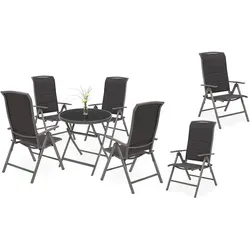 BRUBAKER Garten Sitzgruppe Milano mit Klapptisch und 6 Hochlehner Stühlen - Genießen Sie entspannte Stunden im Freien mit der BRUBAKER Milano Sitzgruppe. Der klappbare Tisch aus Sicherheitsglas und die ergonomischen Stühle bieten Komfort und stilvolles Design, perfekt für Terrasse oder Balkon.