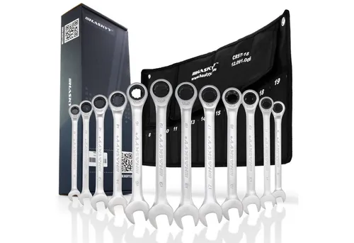 HASKYY Ratschenringschlüssel Set 12 tlg. 8-19mm - Werkzeug-Set mit 12 robusten Ratschenschlüsseln aus CR-V Stahl, ideal für KFZ und Industrie. Die feine Verzahnung und Ratschenfunktion ermöglichen eine einfache Handhabung.