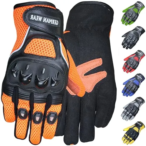 German Wear Motocross Motorradhandschuhe Biker Handschuhe Textilhandschuhe 6X Farben, Größe:8=M, Farbe:Orange