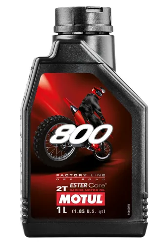 Motul 800 2T Off Road Motoröl 1L - Hochleistungs-Motoröl für 2-Takt Motorräder, 100% synthetisch, übertrifft API TC Standards für optimale Leistung und Schutz.