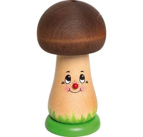 Kuhnert Räuchermännchen Räucherpilz (12cm) mit braunem Hut - Nussknacker aus der Drechslerei Kuhnert, handgefertigt und sorgt für eine gemütliche Atmosphäre mit traditionellem Räucherduft.