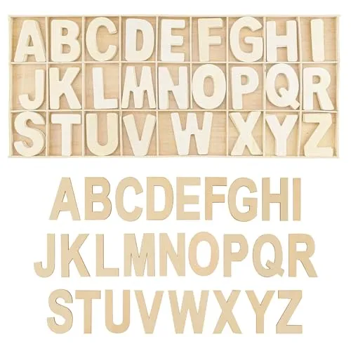 Stück (5 Sätze) Holzbuchstaben Set Lagerung in Tablett,Großbuchstaben A-Z 3 cm,Wooden Alphabet,Buchstaben zum Basteln für Kunsthandwerk DIY Hochzeitsfeier Home Decoration Displays-Holzfarbe 130