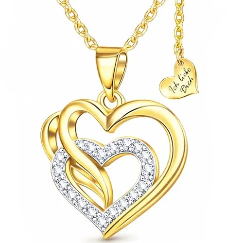 Herzkette Silber 925 / Gold vergoldet - Ich Liebe Dich Kette - Elegante Kette aus 925er Silber, vergoldet mit funkelnden Zirkonia. Verstellbare Länge (45-50cm) und Herzanhänger mit