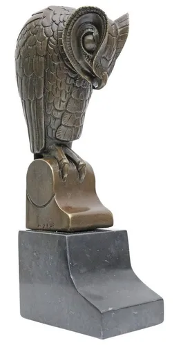 Bronzeskulptur Eule - Antik-Stil Buchstütze - Dekorationsobjekt im Antik-Stil, aus hochwertiger Bronze gefertigt, ideal als stilvolle Buchstütze und Kunstwerk für Ihr Zuhause.