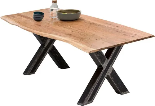 SIT Möbel Esstisch 200 x 100 cm | Akazie mit Baumkante und X-Gestell - Esstisch aus Massivholz mit einzigartiger Baumkante, 56 mm starke Tischplatte und modernem X-Gestell aus Metall. Ideal für ein stilvolles Wohnambiente und gesellige Abende.