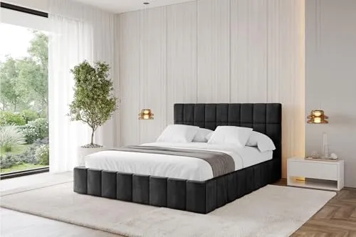ALTDECOR Polsterbett mit Bettkasten und Lattenrost, Bett mit Kopfteil, Boxbett ohne Matratze, Doppelbett mit Stauraum - AMEA 120x200 Schwarz