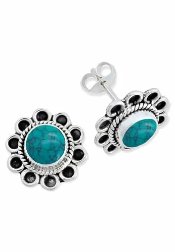 Ohrstecker 925 Silber Türkis Edelstein Ohrringe echt Silber Damen Sterling Silber Stecker Geschenk(MOS-056-15)