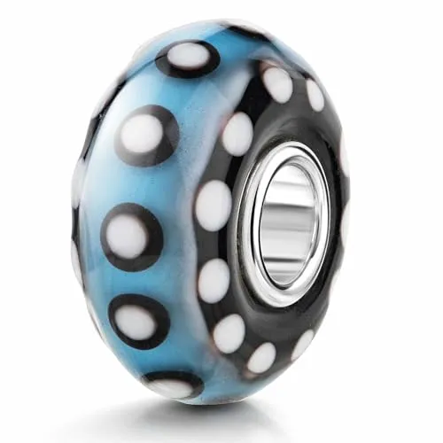 MATERIA by Matthias Wagner Glas Bead blau schwarz weiß Punkte für Beads Armband 506