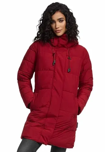 MARIKOO Damen Winterjacke (XS-6XL) - Wasserabweisend, teils mit Fleece, hochstehender Kragen, Steppjacke mit Kapuze, Warme Jacke Frauen - N008 (XXL, D-Red)