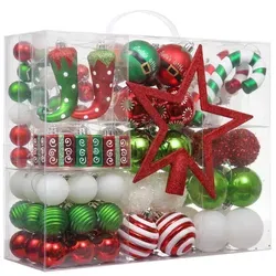 Weihnachtskugeln Set 100tlg. in Rot, Grün und Weiß