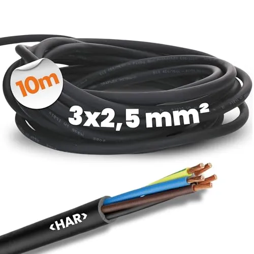 Meter Lapp 1600118 H07RN-F 3x2,5 mm² Gummileitung flexibel mit Schutzleiter I UV-resistentes Kabel für Außenbereich I ölbeständig I flammwidrig I Anschlussleitung 3G2,5 mm2 schwarz 10