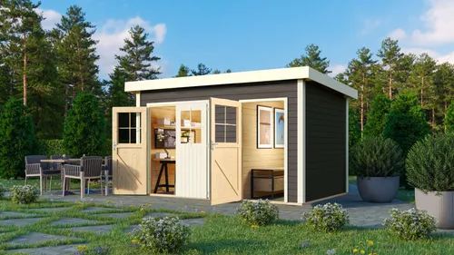 Karibu Gartenhaus Gerätehaus 2-Raum-Haus Tintrup terragrau 364x244x230 cm