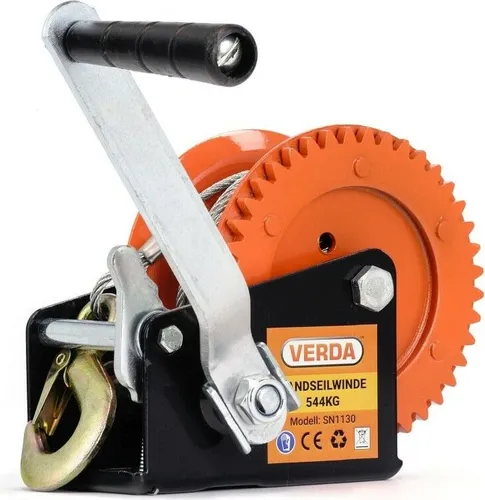 Verda Seilwinde 544kg 1200lbs,10 m Stahlseil Handseilwinde mit Softgriff Bootswinde Hand Winde Bootswinde Handwinde SN1130