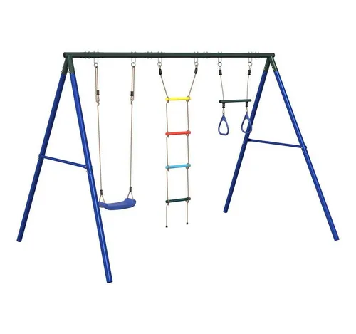Vidaxl Schaukel-Set mit Schaukelsitz, Trapez und Strickleiter - Gestalte deinen Garten zum Abenteuerland! Dieses multifunktionale Schaukel-Set bietet drei Spielmöglichkeiten und fördert die Bewegung deiner Kinder. Robustes Metallgestell für hohe Stabilität und Sicherheit. Ideal für den Außenbereich!