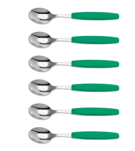 6er Set Giesser Messer Besteck Teelöffel Kaffeelöffel Löffel klein Rostfreier Stahl, Ergonomischer Griff, Spülmaschinenfest - Made in Germany - Grün