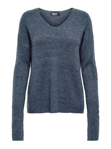 Modischer V-Ausschnitt-Pullover ONLY ONLCAMILLA - Damen Pullover in Vintage Indigo Melange, aus elastischem Strick, der sich perfekt anpasst. Ideal für einen lässigen Look und pflegeleicht in der Maschinenwäsche.