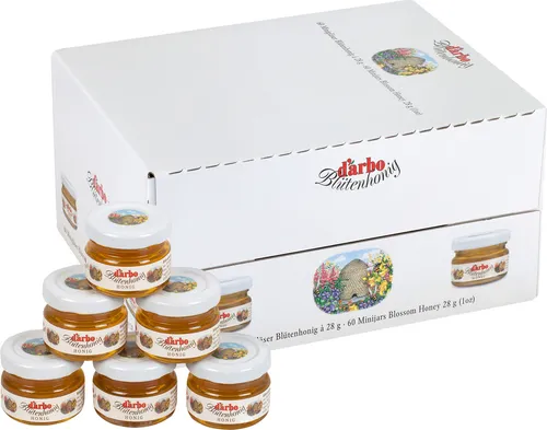 Food-United MINI BLÜTEN-HONIG naturbelassen 60x 28g - Naturbelassener Blüten-Honig in praktischen Gläschen, perfekt als Brotaufstrich oder für Desserts, ohne künstliche Aromen und GVO, aus Österreich.