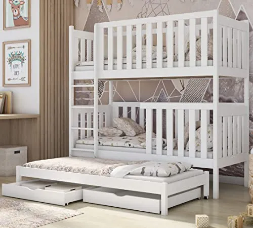 Kids Collective Etagenbett Kinderbett Hochbett 80x180, 90x200 cm - Praktisches Etagenbett mit Ausziehbett und 2 Schubladen, ideal für platzsparende Lösungen im Kinderzimmer. Extra hoher Rausfallschutz sorgt für Sicherheit beim Schlafen.