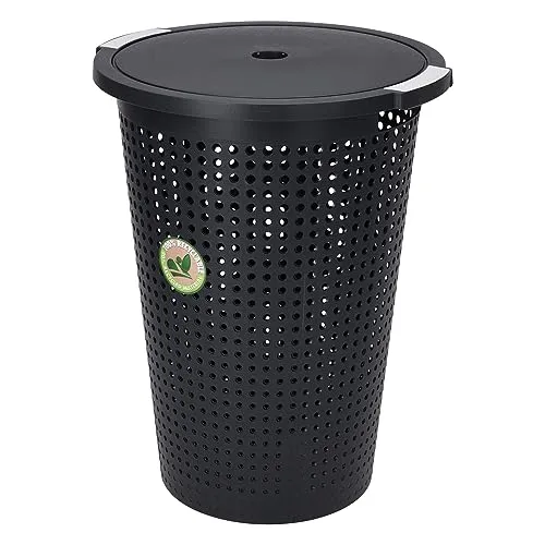 Wäschesammler Wäschekorb Aufbewahrungsbox Wäschebox Aufbewahrungskorb Wäschetruhe Wäschesack mit Deckel Schwarz 35 Liter