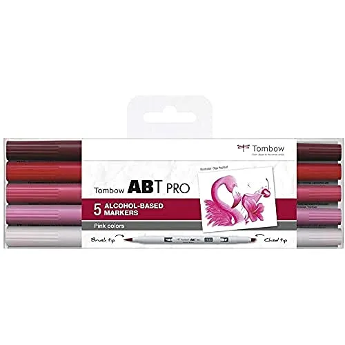 Tombow ABTP-5P-7 Alkoholbasierter Marker ABT PRO, Pink Colors - Marker & Filzstifte mit zwei Spitzen für präzises Zeichnen. Ideal für Illustrationen, Manga und Modedesign dank flexibler Pinsel- und Keilspitze.