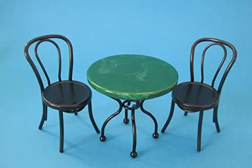 Unbekannt Creal 330108 Miniatur Bistrotisch mit 2 Stühlen schwarz 1:12 für Puppenhaus