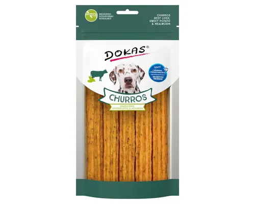 Dokas Churros mit Rinderleber, Süßkartoffel & Mehlwurm 150 g - 8 Stück, für: Hund