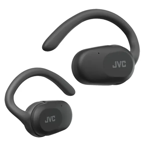 JVC Nearphones HA-NP40T-B - True Wireless Ohrhörer mit Open Ear Design - Kopfhörer mit verstellbarem Ohrbügel für optimalen Sitz, 26 Std. Laufzeit und IPX4 Spritzwasserschutz, ideal für Sport und Outdooraktivitäten.