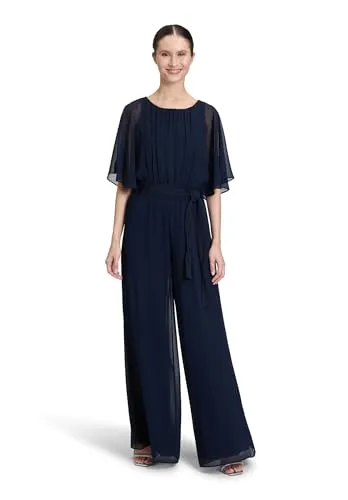 Vera Mont Jumpsuit mit Bindegürtel, Damen, Gr. 42, Nachtblau - Eleganter Jumpsuit aus Chiffon mit ausgestelltem Schnitt und modischem Rundhals. Der Gürtel betont die Taille und macht ihn perfekt für festliche Anlässe!
