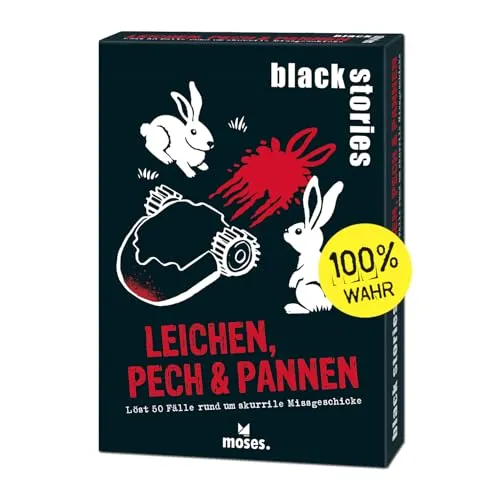 moses. 51429 Black Stories Leichen, Pech & Pannen-50 rabenschwarze Rätsel rund um absurde Reale Todesfälle-Das Krimi Kartenspiel