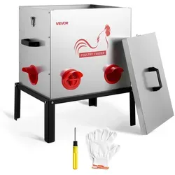 VEVOR Futterautomat Hühner, 22,68 kg, Geflügel Futterspender mit 6 Futteröffnungen, Verschluss & Griff, automatischer Hühnerfutterspender Metallkonstruktion, Hühnerzubehör für Hennen/Enten/Geflügel