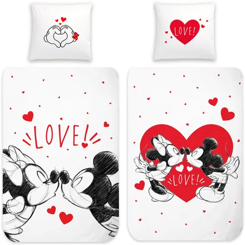 Minnie und Mickey Mouse Bettwäsche Love - 100% Baumwolle, 135x200 cm - Bettwäsche für Kinder und Jugendliche mit Disney-Motiven, aus hochwertiger 100% Baumwolle und ÖKO-TEX STANDARD 100, ideal für süße Träume.