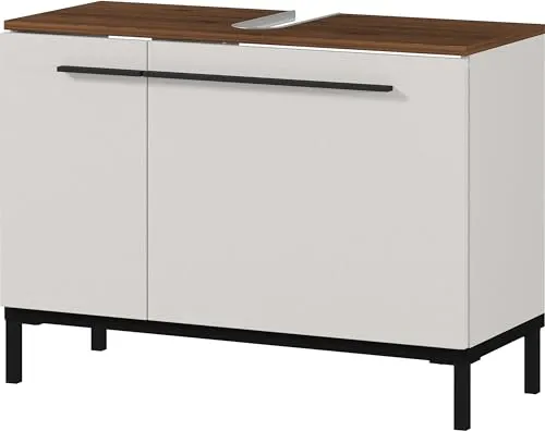 GERMANIA Waschbeckenunterschrank Yonkers 80 cm grau - Waschbeckenunterschrank mit hochwertigen ABS-Kanten und Metallfüßen, ideal für moderne Badezimmer. Bietet viel Stauraum mit 2 variabel einsetzbaren Einlegeböden.