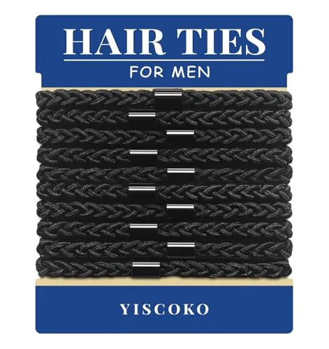 Produktbild YISCOKO haargummi herren,haarband herren,haargummis für männer,haarreifen männer,haargummi schwarz-geflochtenes stirnband für dutts,lockiges,dickes, dichtes Haar, elastische.(10 Stück, Black)