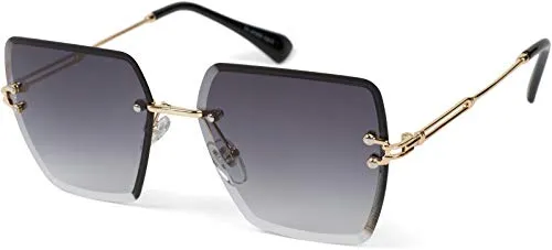 styleBREAKER Damen Sonnenbrille ohne Rahmen mit eckigen Polycarbonat Gläsern und Diamantschliff | UV400 Verlaufstönung | Metallbügel verstellbare Nasenpads, Gestell Gold/Glas Grau Verlauf