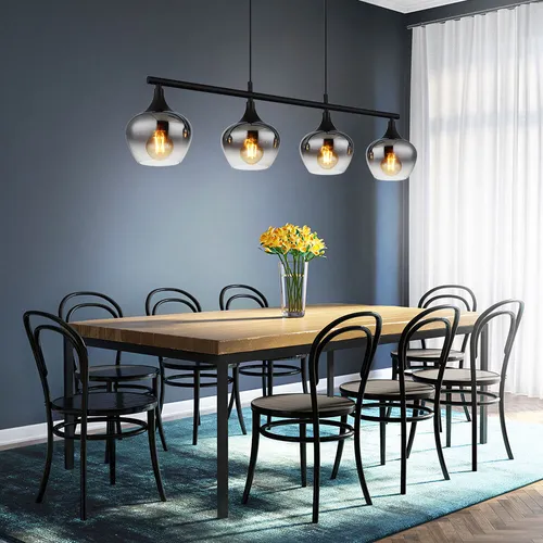 Esszimmerlampe Pendelleuchte 4x LED, schwarz rauchfarben - Lampen - Moderne Hängeleuchte mit 4 bauchigen Gläsern und warmem Licht. Energieeffizient mit 4x 7W LEDs, ideal für stilvolle Wohnräume und Büros.