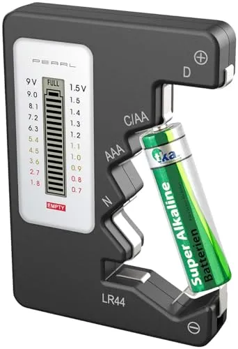 PEARL Digitaler Batterietester: Multi-Batterietester mit LCD Display für gängige Batterien und Akkus (Batterietester Knopfzellen, Batterietester AA)
