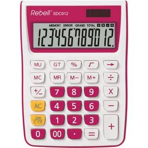 Rebell Taschenrechner SDC912, pink, 12-stelliges LC-Display, Solar- und Batteriebetrieb