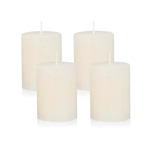 Rustikale Kerzen Creme 4er Set Ø 6x8 cm – Stumpenkerzen für Adventskranz & Deko
