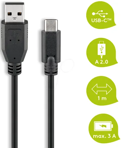Goobay USB 2.0 Kabel USB-C™ auf USB A, schwarz, 1 m