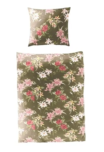 Bierbaum Mako Satin Bettwäsche 135x200cm 2 TLG. Blumenreigen - Bettwäsche-Sets aus 100% Baumwolle, bügelleicht und hautfreundlich, mit elegantem Blumenmuster für eine gemütliche Atmosphäre.