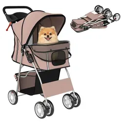PawHut Hundewagen Faltbar für Haustiere bis 10kg - Braun - Entdecken Sie den PawHut Hundewagen für entspannte Ausflüge mit Ihrem kleinen Haustier. Mit robustem, faltbarem Design, Mesh-Fenstern für eine gute Sicht und einem waschbaren Kissen genießen Sie gemeinsam die frische Luft.
