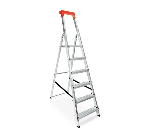 BRB-Lagertechnik Alu-Stehleiter mit 6 Stufen - Leiter aus Aluminium mit 6 Stufen, max. Arbeitshöhe 3210 mm, rutschfest und leicht mit nur 6 kg, ideal für Bau, Handwerk und Haushalt.