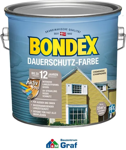 Produktbild BONDEX Dauerschutz Farbe Außen Holzfarbe, Hochdeckend, Cremeweiß, 2,50 l