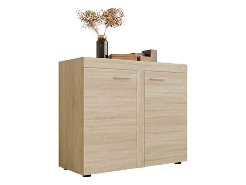 Mirjan24 Kommode Rango 2F mit 2 Türen, Highboard, Naturtöne, Anrichte, Sideboard, Mehrzweckschrank, Wohnzimmerschrank, Schrank (Sonoma Eiche)
