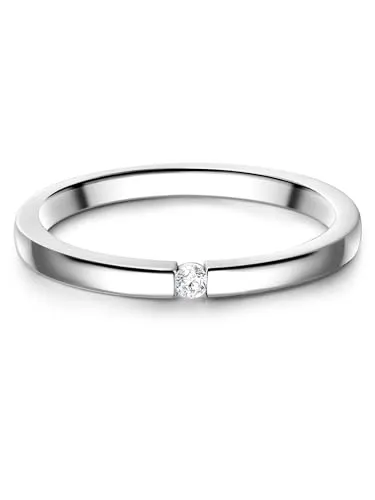 GLANZSTÜCKE MÜNCHEN Damen Solitärring aus 925/- Sterling Silber - Ringe für Damen, eleganter Solitärring mit schmaler 1,9 mm Ringschiene und strahlendem Zirkonia für einen besonderen Look.
