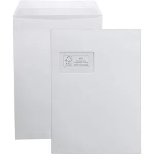 Mailmedia Versandtaschen weiß, C4, mit Fenster, haftklebend, aus Papier, 100 Stück
