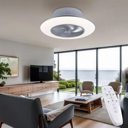 LED Decken Ventilator mit Fernbedienung - Moderne Deckenleuchte mit Ventilatorfunktion, dimmbar und mit Timer. Energiesparend und ideal für jeden Raum, sorgt sie für angenehmes Licht und frische Luft.