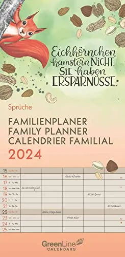 GreenLine Sprüche 2024 Familienplaner -Wandkalender - Familien-Kalender - 22x45, Klein