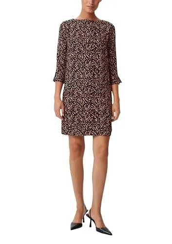 Comma Damen Kleid 99a3 in Relaxed Fit - Freizeitkleid aus hochwertigem Crêpe mit Allover-Print und U-Boot-Ausschnitt, ideal für lässige Anlässe – Rückenlänge 88 cm bei Größe 36.